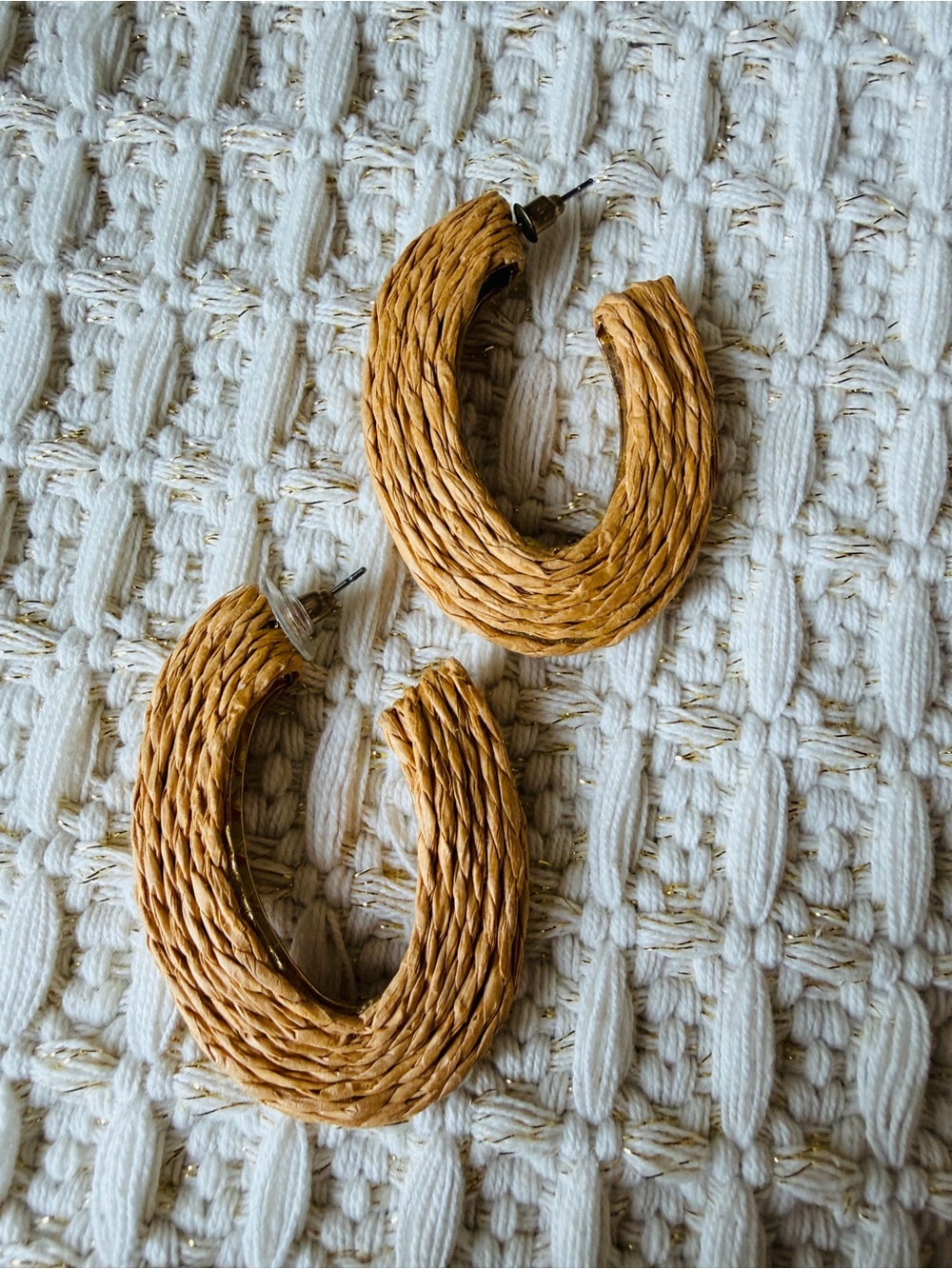 Handwoven Raffia Hoop Earrings in Natural Tan